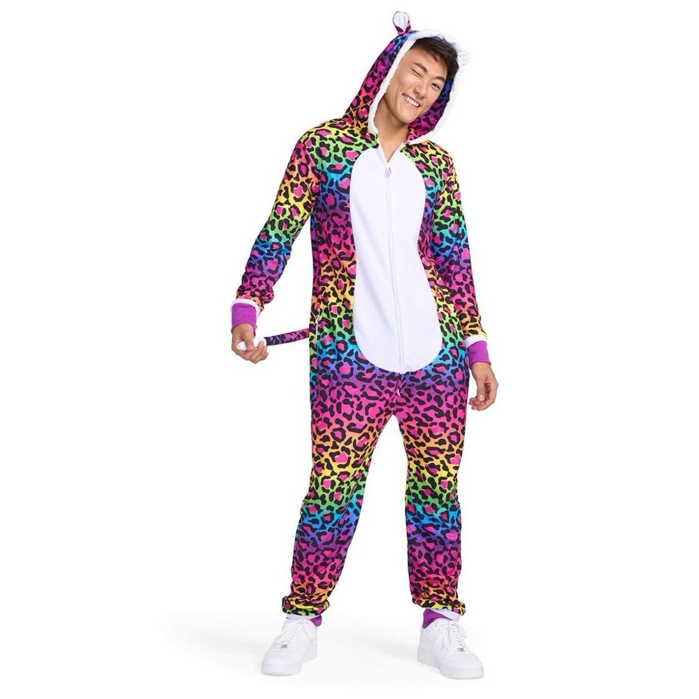 NEW Men's 90s Leopard Costume Size Med Lisa Frank Neon Fun Comfy Onesie NWT